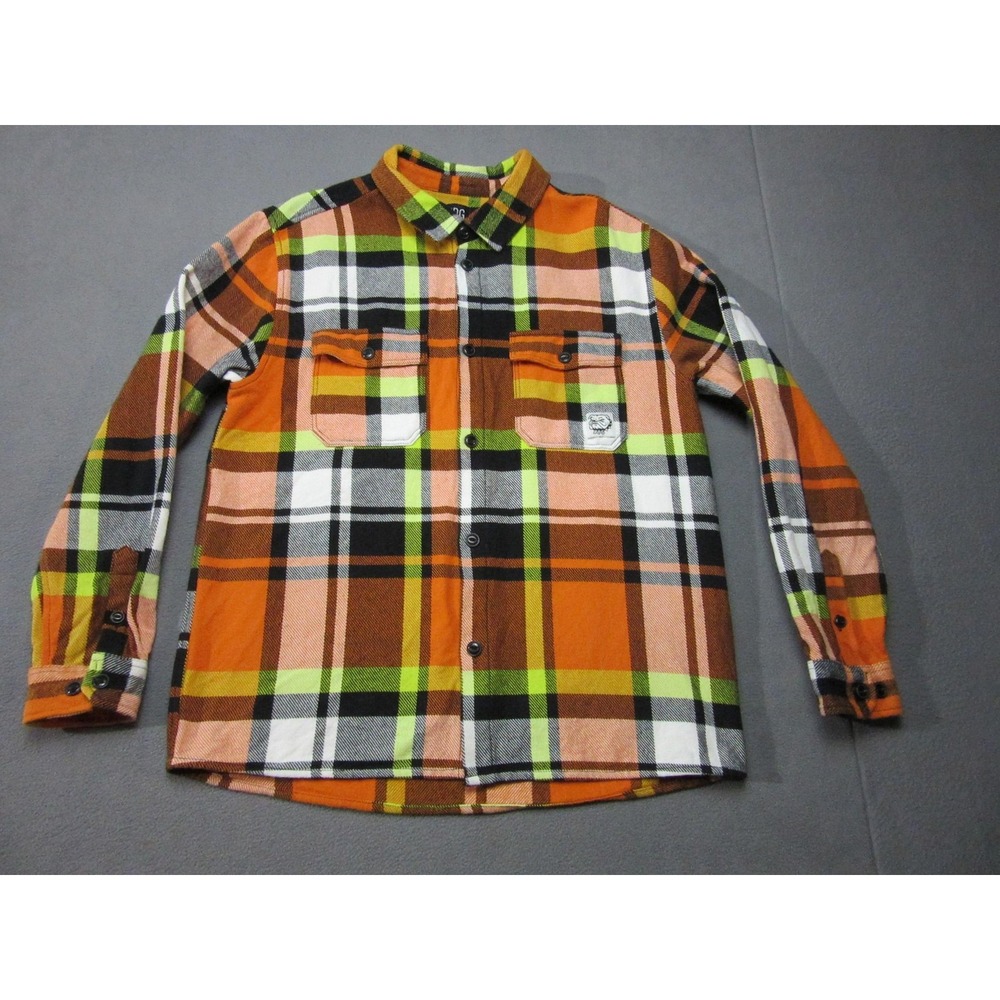 BDG Urban Outfitters Shirt Mens Large Orange Plaid Flannel Long Sleeve Button Up